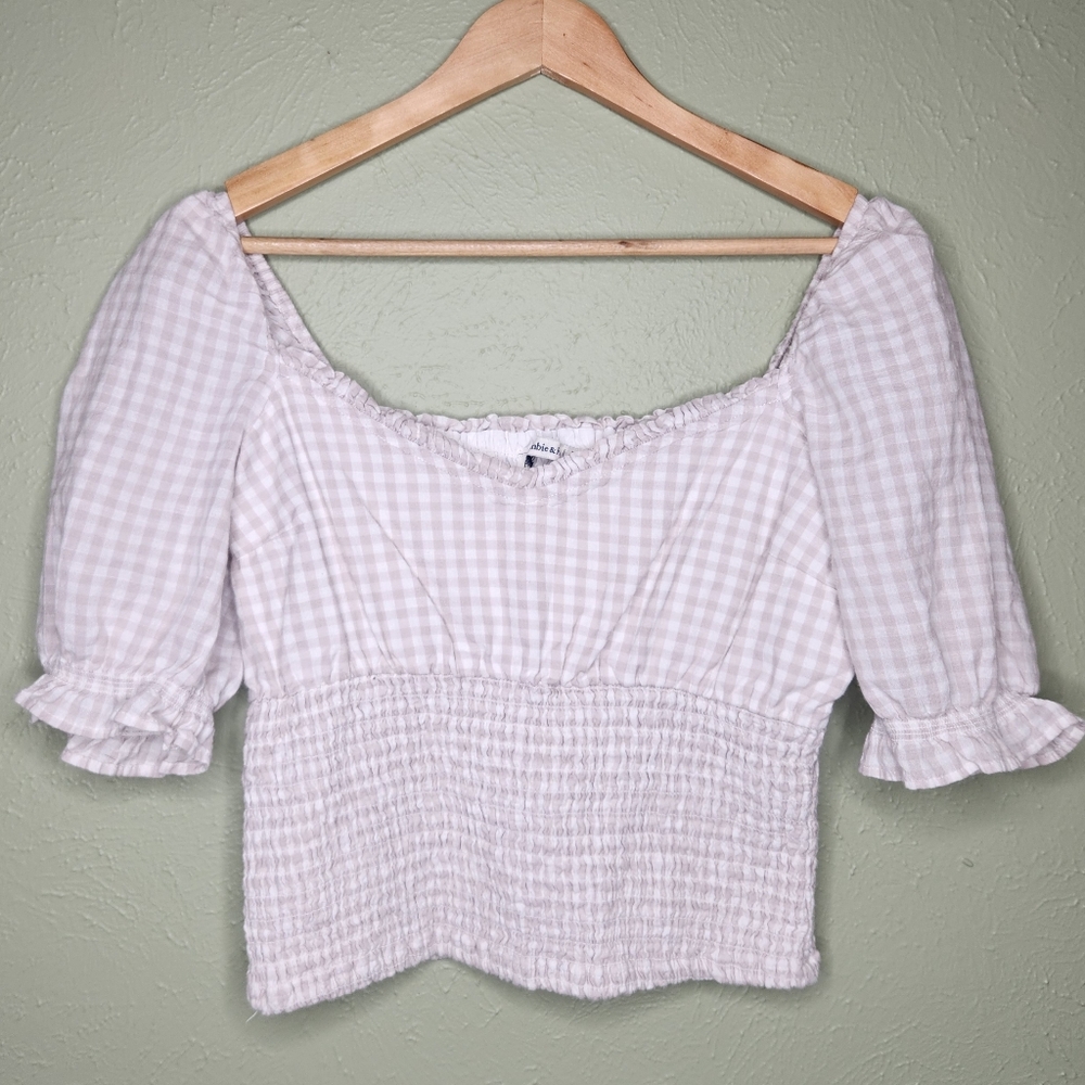 Abercrombie & Fitch Gingham Smocked  Puff Sleeve Shirt Medium Ruffled Cropped